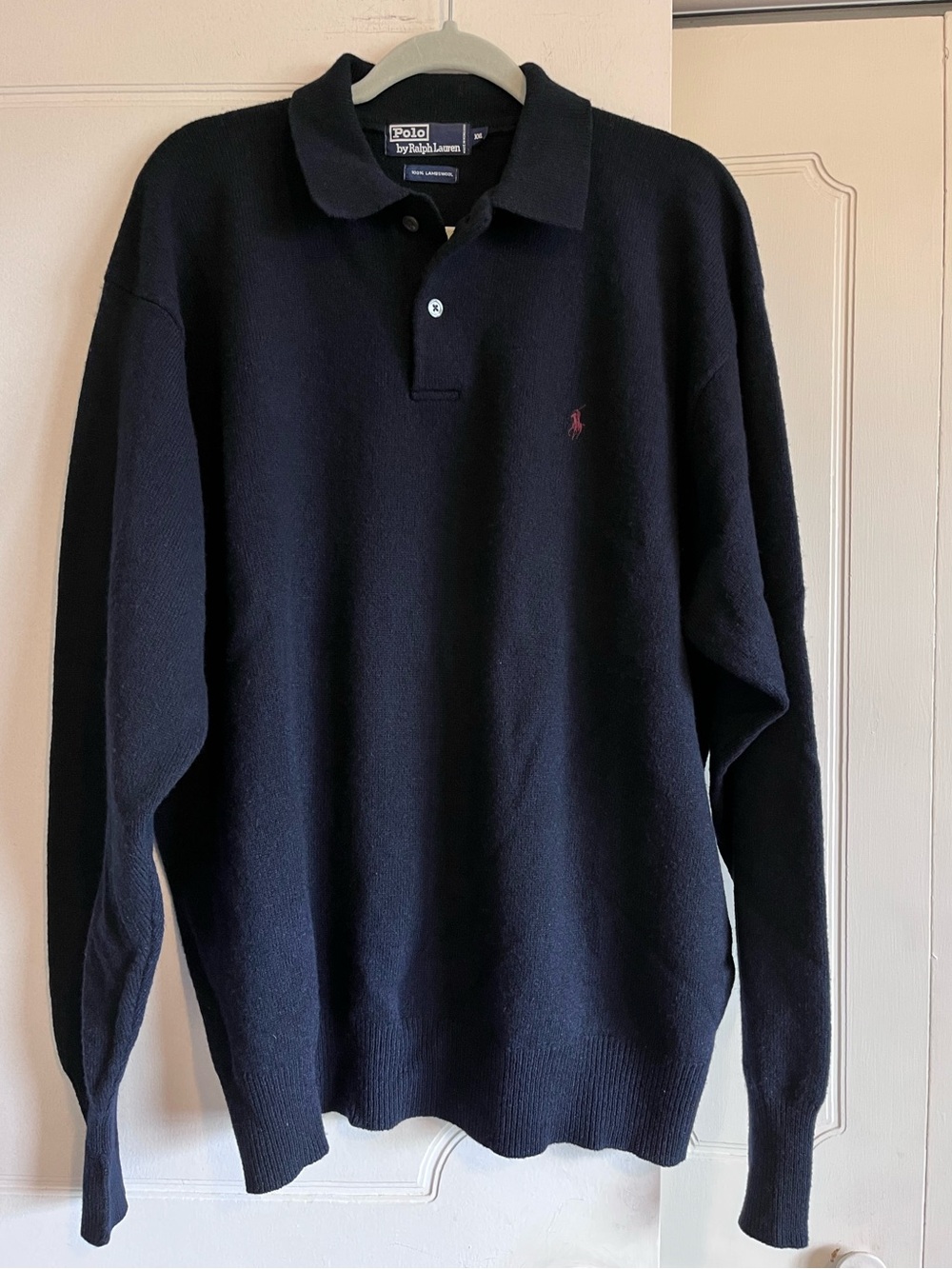 Vintage Polo Ralph Lauren Men’s XXL Lambswool Sweater 90s Fit Navy Blue EUC